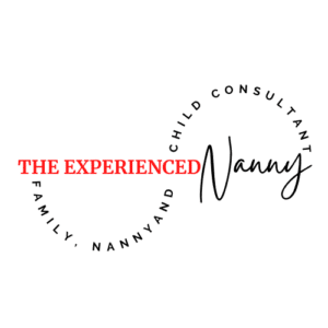 The Experienced Nanny Logo, black and red writing in a wave pattern