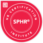 HR Certification Institute's SPHR badge. A round badge with white text.